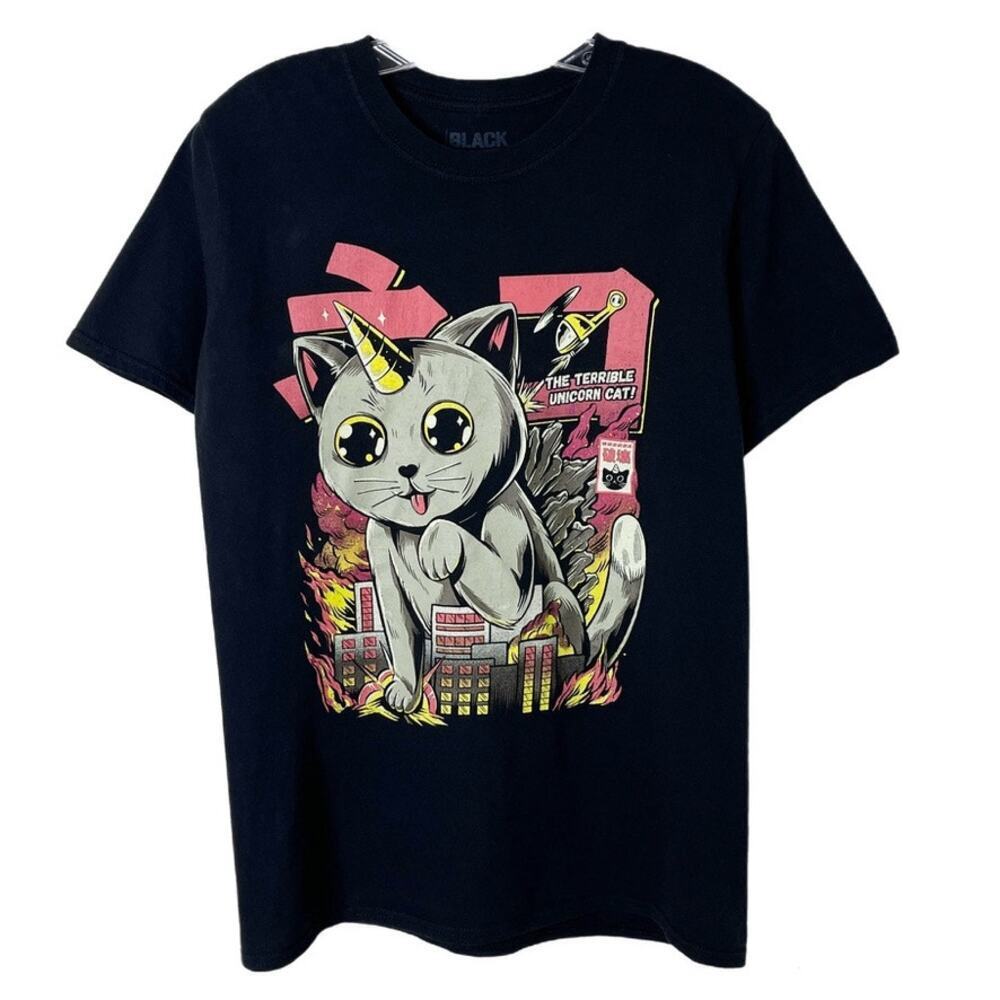Black Matter Women's Graphic T-Shirt M Catzilla Cat Black Short Sleeve Crew Neck